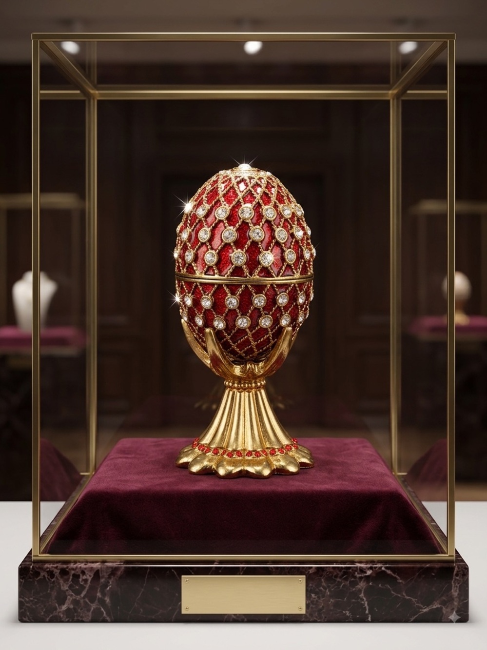 Luxurious Red and Gold Decorative Egg Jewelry Accent Trinket Box